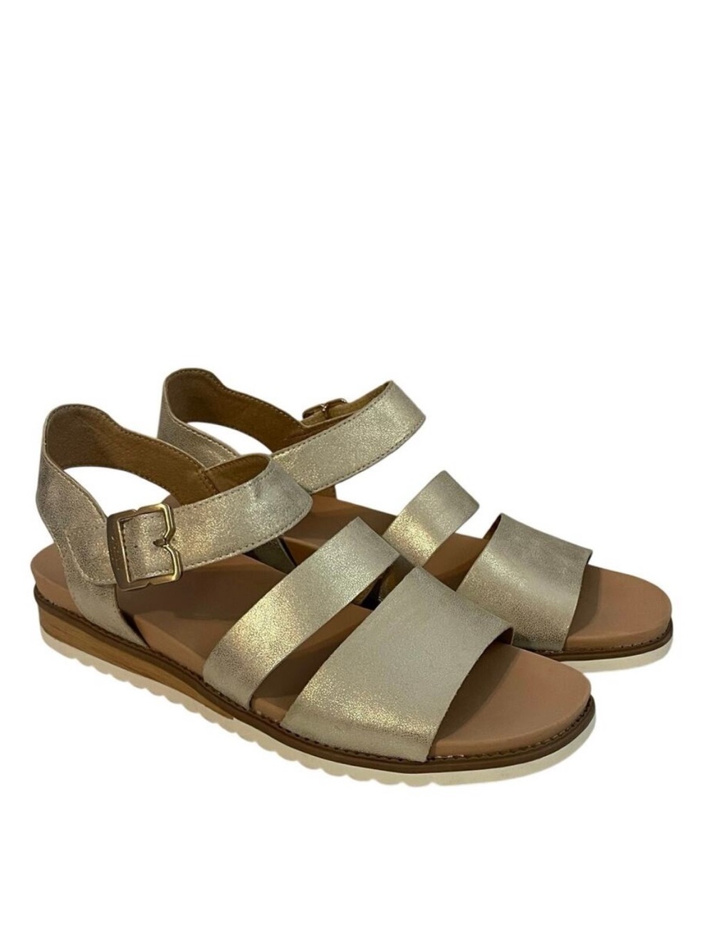 Dr Scholl's Women's Island Glow Metallic Gold Wedge Sandals Size 10